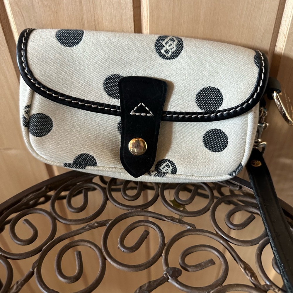 Dooney & Bourke Cream and Black Clutch with Polka Dots